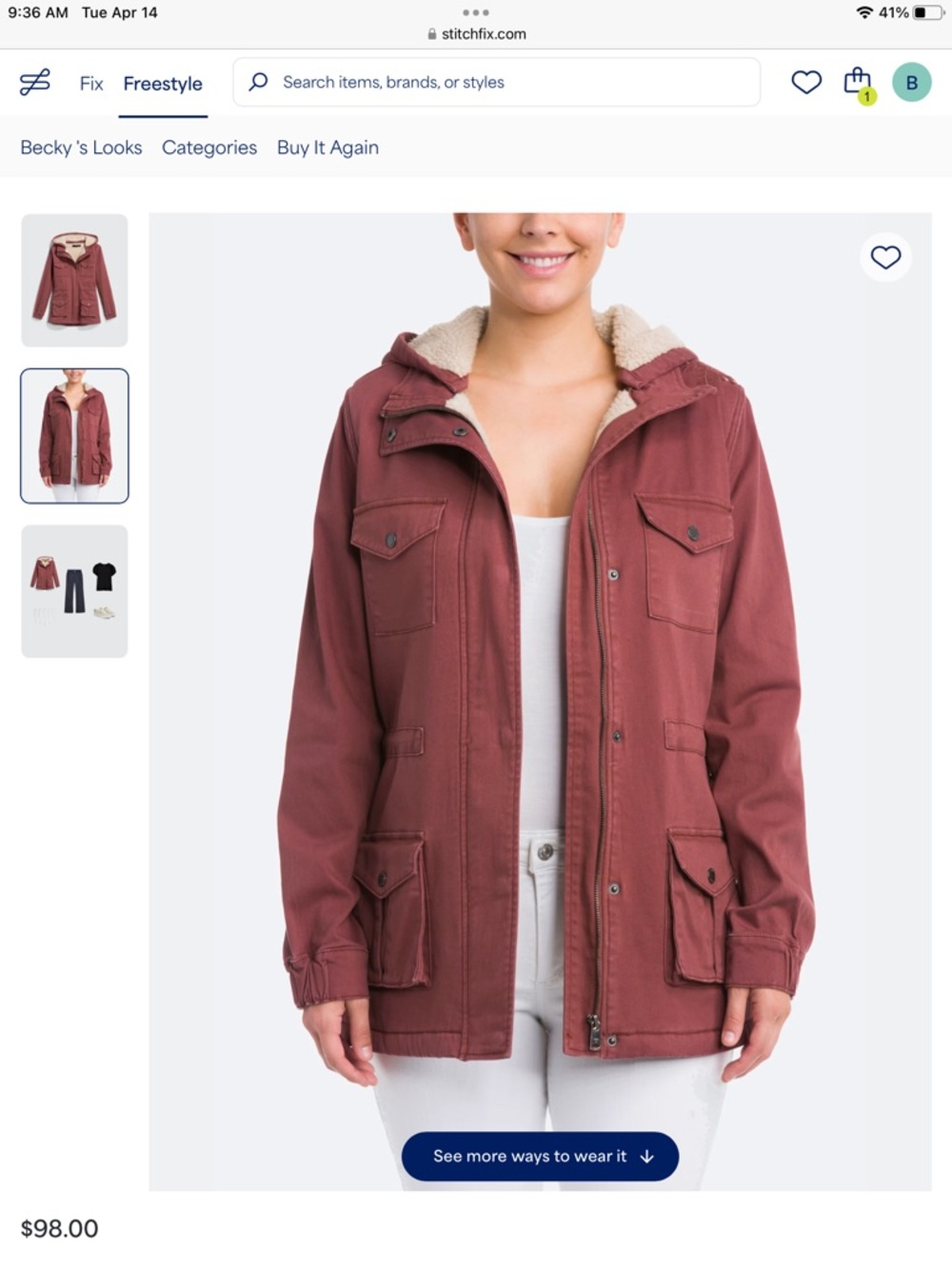 Women’s Chapleen Embroidered Shearling Lined Cargo Jacket in Dark Mauve